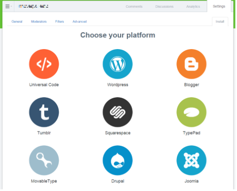 Disqus Choose your Platform Page