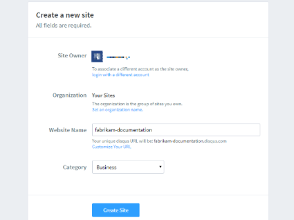 Disqus Create a new site page