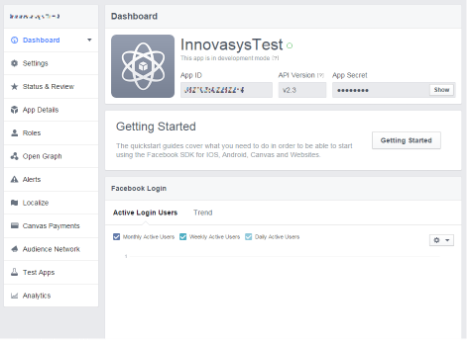 Facebook Application Dashboard